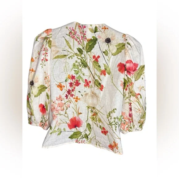 H&M women’s linen blend white floral button down blouse sz XS preloved - Picture 8 of 11